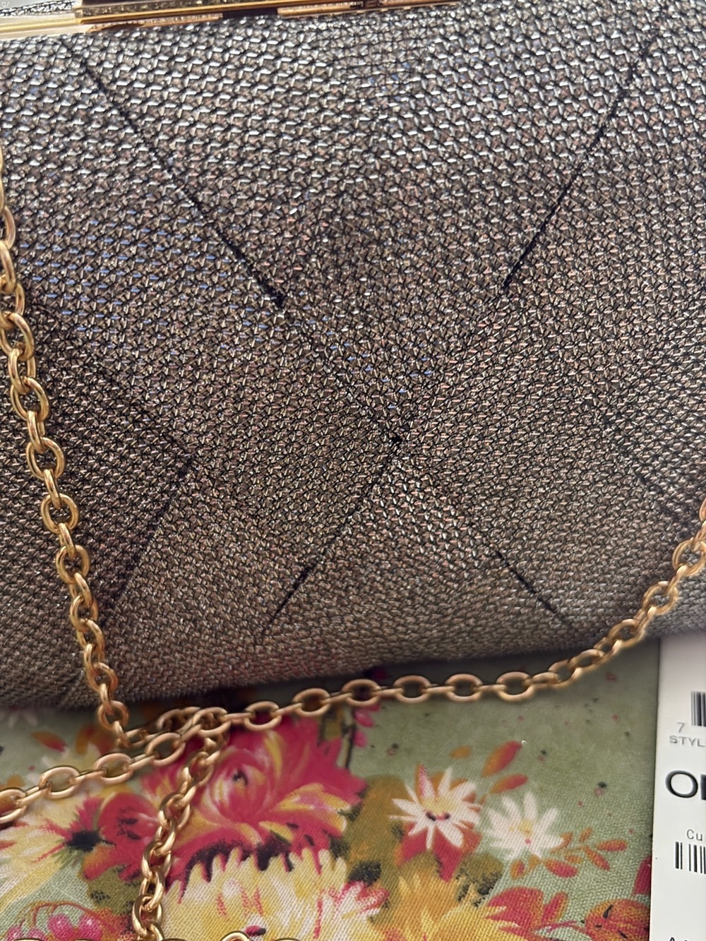 Metallic Quilted Chain-Shoulder Clutch - Bronze